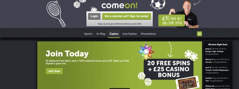 ComeOn Casino Homepage