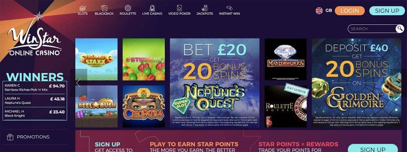 Winstar Online Casino Homepage