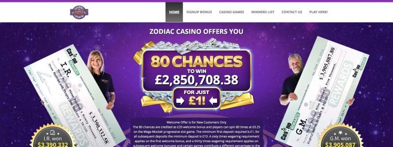 Zodiac Casino Homepage
