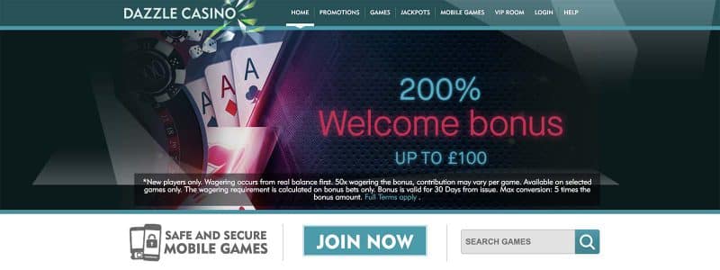 Dazzle Casino Homepage