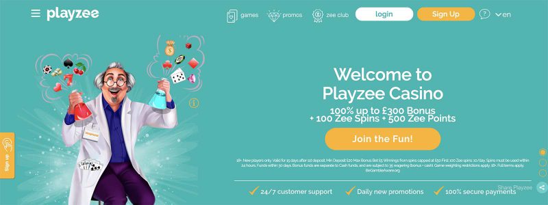 Playzee Casino Homepage