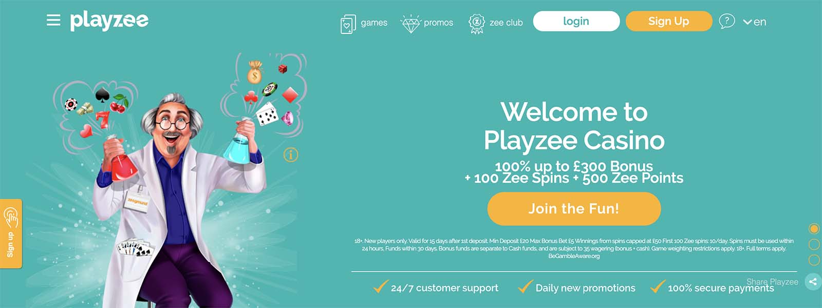 PlayZee Casino 15 Free Spins