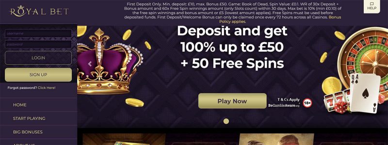 Royal Bet Casino Homepage
