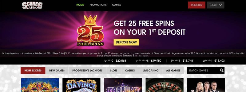 Scores Casino Homepage