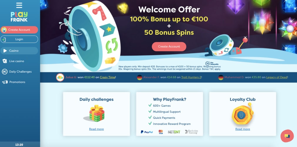 PlayFrank NetEnt Casinos UK