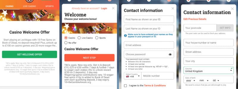 LeoVegas Registration Screen