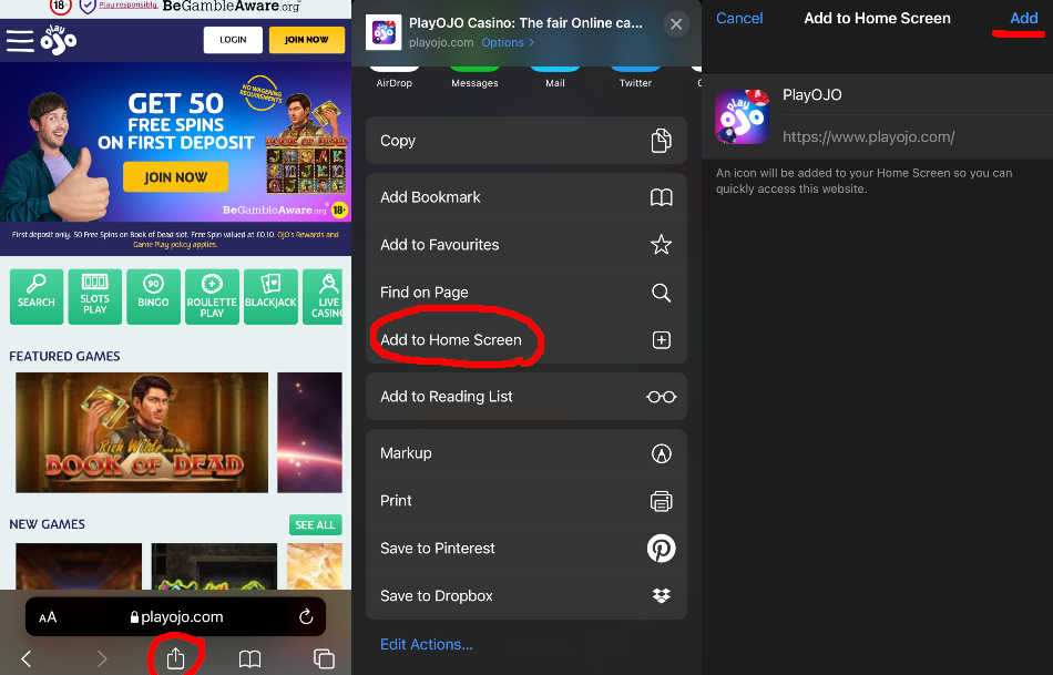 Mobile Casino Site Add Shortcut iOS